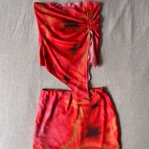 Tie Dye Asymmetrical Tube Top And Mini Skirt Set